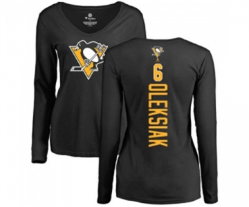 NHL Women Adidas Pittsburgh Penguins #6 Jamie Oleksiak Black Backer Long Sleeve T-Shirt