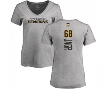 NHL Women Adidas Pittsburgh Penguins #68 Jaromir Jagr Ash Backer T-Shirt