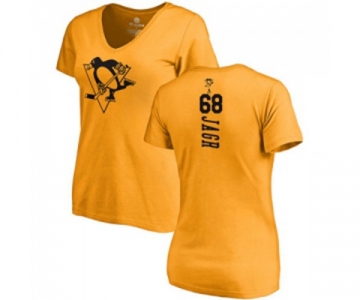 NHL Women Adidas Pittsburgh Penguins #68 Jaromir Jagr Gold One Color Backer T-Shirt