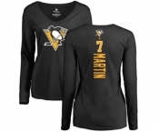 NHL Women Adidas Pittsburgh Penguins #7 Paul Martin Black Backer Long Sleeve T-Shirt