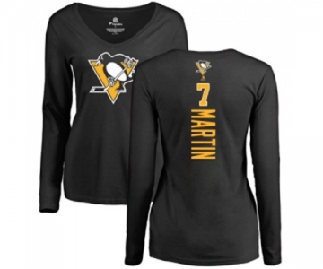 NHL Women Adidas Pittsburgh Penguins #7 Paul Martin Black Backer Long Sleeve T-Shirt