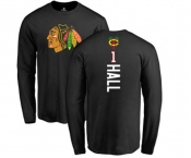 NHL Adidas Chicago Blackhawks #1 Glenn Hall Black Backer Long Sleeve T-Shirt