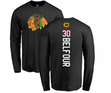 NHL Adidas Chicago Blackhawks #30 ED Belfour Black Backer Long Sleeve T-Shirt