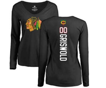 NHL Women Adidas Chicago Blackhawks #00 Clark Griswold Black Backer Long Sleeve T-Shirt