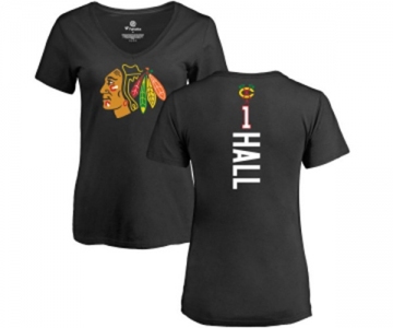 NHL Women Adidas Chicago Blackhawks #1 Glenn Hall Black Backer T-Shirt