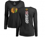 NHL Women Adidas Chicago Blackhawks #10 Patrick Sharp Black Backer Long Sleeve T-Shirt