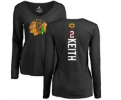 NHL Women Adidas Chicago Blackhawks #2 Duncan Keith Black Backer Long Sleeve T-Shirt