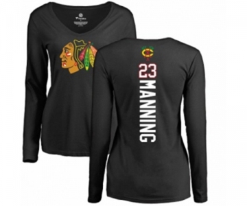 NHL Women Adidas Chicago Blackhawks #23 Brandon Manning Black Backer Long Sleeve T-Shirt