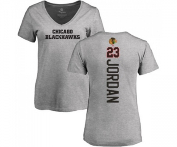 NHL Women Adidas Chicago Blackhawks #23 Michael Jordan Ash Backer T-Shirt