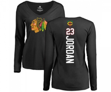 NHL Women Adidas Chicago Blackhawks #23 Michael Jordan Black Backer Long Sleeve T-Shirt