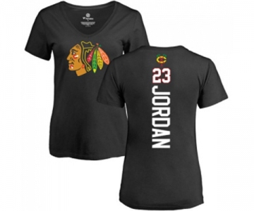 NHL Women Adidas Chicago Blackhawks #23 Michael Jordan Black Backer T-Shirt