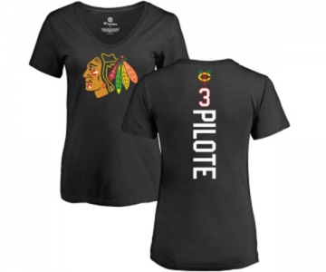 NHL Women Adidas Chicago Blackhawks #3 Pierre Pilote Black Backer T-Shirt