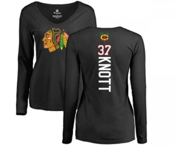 NHL Women Adidas Chicago Blackhawks #37 Graham Knott Black Backer Long Sleeve T-Shirt