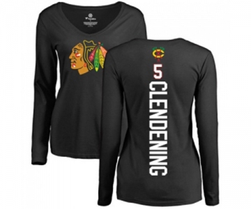 NHL Women Adidas Chicago Blackhawks #5 Adam Clendening Black Backer Long Sleeve T-Shirt