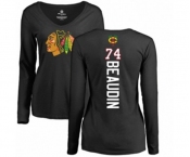 NHL Women Adidas Chicago Blackhawks #74 Nicolas Beaudin Black Backer Long Sleeve T-Shirt