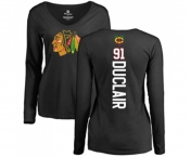 NHL Women Adidas Chicago Blackhawks #91 Anthony Duclair Black Backer Long Sleeve T-Shirt