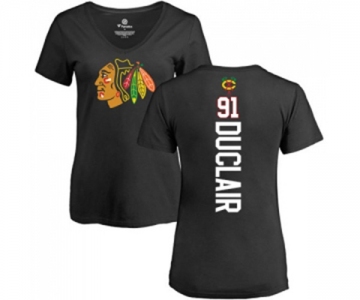 NHL Women Adidas Chicago Blackhawks #91 Anthony Duclair Black Backer T-Shirt