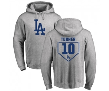 MLB Nike Los Angeles Dodgers #10 Justin Turner Gray RBI Pullover Hoodie