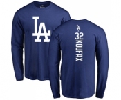 MLB Nike Los Angeles Dodgers #32 Sandy Koufax Royal Blue Backer Long Sleeve T-Shirt