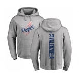 MLB Nike Los Angeles Dodgers #34 Fernando Valenzuela Ash Backer Pullover Hoodie