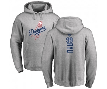 MLB Nike Los Angeles Dodgers #99 Hyun-Jin Ryu Ash Backer Pullover Hoodie