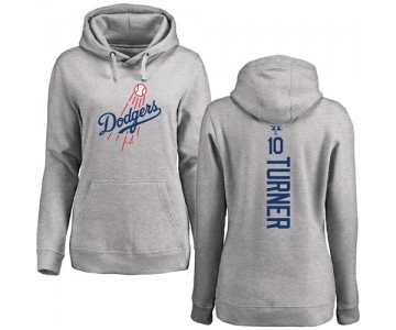 MLB Women's Nike Los Angeles Dodgers #10 Justin Turner Ash Backer Pullover Hoodie