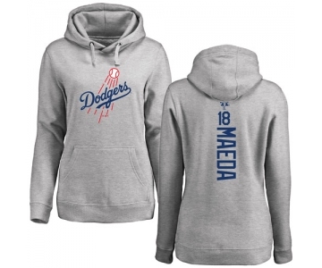 MLB Women's Nike Los Angeles Dodgers #18 Kenta Maeda Ash Backer Pullover Hoodie