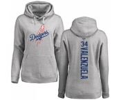 MLB Women's Nike Los Angeles Dodgers #34 Fernando Valenzuela Ash Backer Pullover Hoodie