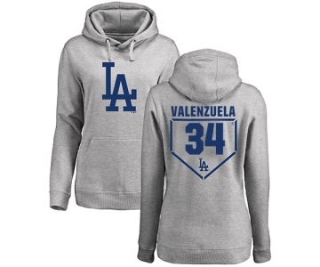 MLB Women's Nike Los Angeles Dodgers #34 Fernando Valenzuela Gray RBI Pullover Hoodie