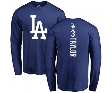 MLB Nike Los Angeles Dodgers #3 Chris Taylor Royal Blue Backer Long Sleeve T-Shirt