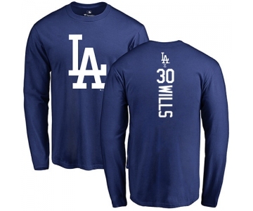 MLB Nike Los Angeles Dodgers #30 Maury Wills Royal Blue Backer Long Sleeve T-Shirt