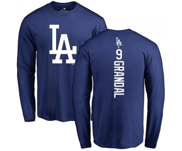 MLB Nike Los Angeles Dodgers #9 Yasmani Grandal Royal Blue Backer Long Sleeve T-Shirt