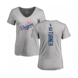 MLB Women's Nike Los Angeles Dodgers #10 Justin Turner Ash Backer T-Shirt