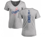 MLB Women's Nike Los Angeles Dodgers #10 Justin Turner Ash Backer T-Shirt