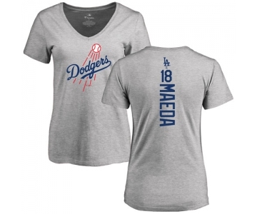 MLB Women's Nike Los Angeles Dodgers #18 Kenta Maeda Ash Backer T-Shirt