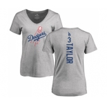 MLB Women's Nike Los Angeles Dodgers #3 Chris Taylor Ash Backer T-Shirt