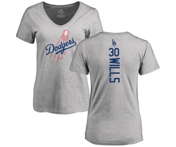 MLB Women's Nike Los Angeles Dodgers #30 Maury Wills Ash Backer T-Shirt