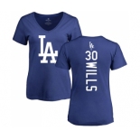 MLB Women's Nike Los Angeles Dodgers #30 Maury Wills Royal Blue Backer T-Shirt