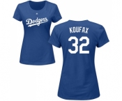 MLB Women's Nike Los Angeles Dodgers #32 Sandy Koufax Royal Blue Name & Number T-Shirt