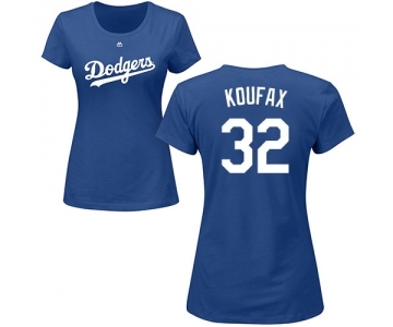 MLB Women's Nike Los Angeles Dodgers #32 Sandy Koufax Royal Blue Name & Number T-Shirt