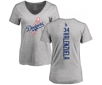 MLB Women's Nike Los Angeles Dodgers #34 Fernando Valenzuela Ash Backer T-Shirt