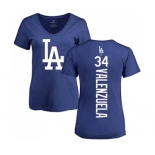 MLB Women's Nike Los Angeles Dodgers #34 Fernando Valenzuela Royal Blue Backer T-Shirt