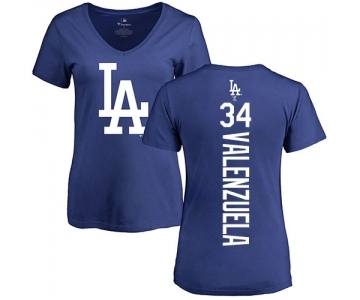 MLB Women's Nike Los Angeles Dodgers #34 Fernando Valenzuela Royal Blue Backer T-Shirt