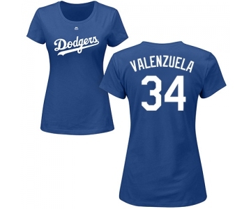 MLB Women's Nike Los Angeles Dodgers #34 Fernando Valenzuela Royal Blue Name & Number T-Shirt