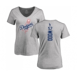 MLB Women's Nike Los Angeles Dodgers #57 Alex Wood Ash Backer T-Shirt