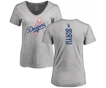 MLB Women's Nike Los Angeles Dodgers #99 Hyun-Jin Ryu Ash Backer T-Shirt