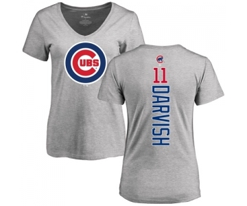 MLB Women's Nike Chicago Cubs #11 Yu Darvish Ash Backer T-Shirt