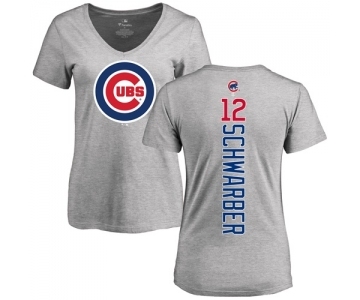 MLB Women's Nike Chicago Cubs #12 Kyle Schwarber Ash Backer T-Shirt