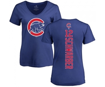 MLB Women's Nike Chicago Cubs #12 Kyle Schwarber Royal Blue Backer T-Shirt