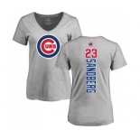 MLB Women's Nike Chicago Cubs #23 Ryne Sandberg Ash Backer T-Shirt